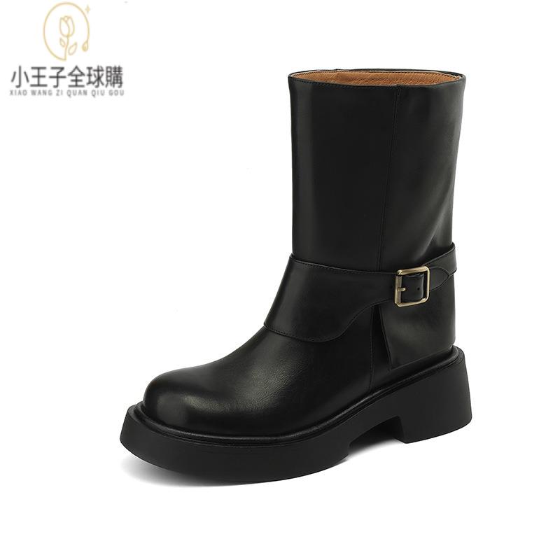 【公司現貨速發】免運 開發票 小短靴 堆堆靴 真皮女鞋 羊皮鞋 小皮鞋 樂福鞋復古擦色短靴西部牛仔靴圓頭馬丁靴斗篷靴秋厚底皮帶扣套筒靴 定製
