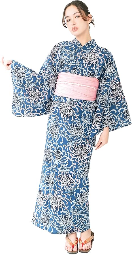 ON Nishiki【日本代購】吸水速乾浴衣2件套浴衣+腰帶女士成人用量身裁剪結帶兵兒帶煙火大會復古現代日式花紋-花燈