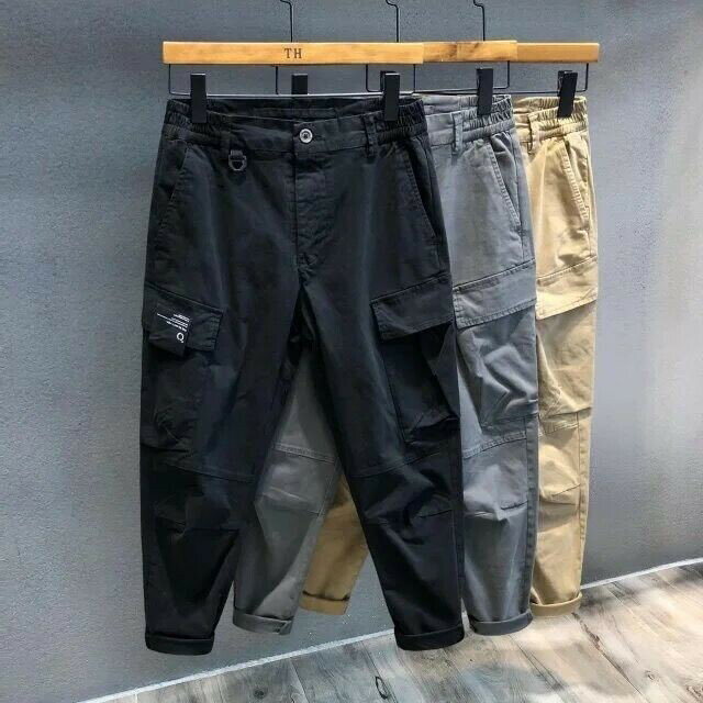 【高品質】春秋工裝褲 工作褲 長褲 休閑褲 束腳褲 潮牌 高階水洗工裝褲 男士休閒褲寬鬆潮流韓版束腳褲男生褲子