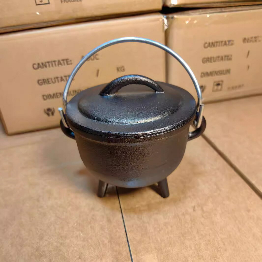 三腳鑄鐵鍋小號鼎燃燒鍋鑄鐵香爐鑄鐵擺件小號南非鍋純鐵鍋老式