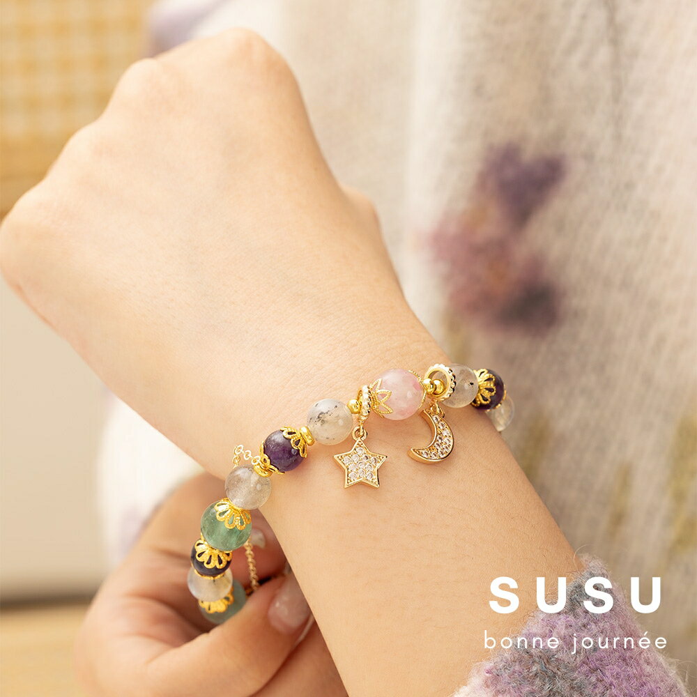 SU SU︱春日水晶手鍊❤️月光石 粉碧璽 紫水晶 綠螢石 事業運 招財 轉運 能量 防小人 送禮 推薦 5