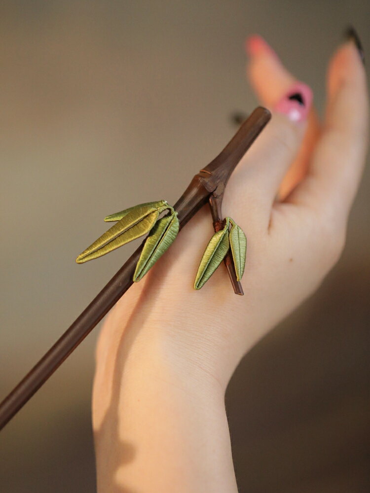 髮簪 木質髮簪 古風髮簪 竹子髮簪新中式竹葉纏花簪子女古風高級感簡約現代旗袍頭飾搭配『ZW6443』