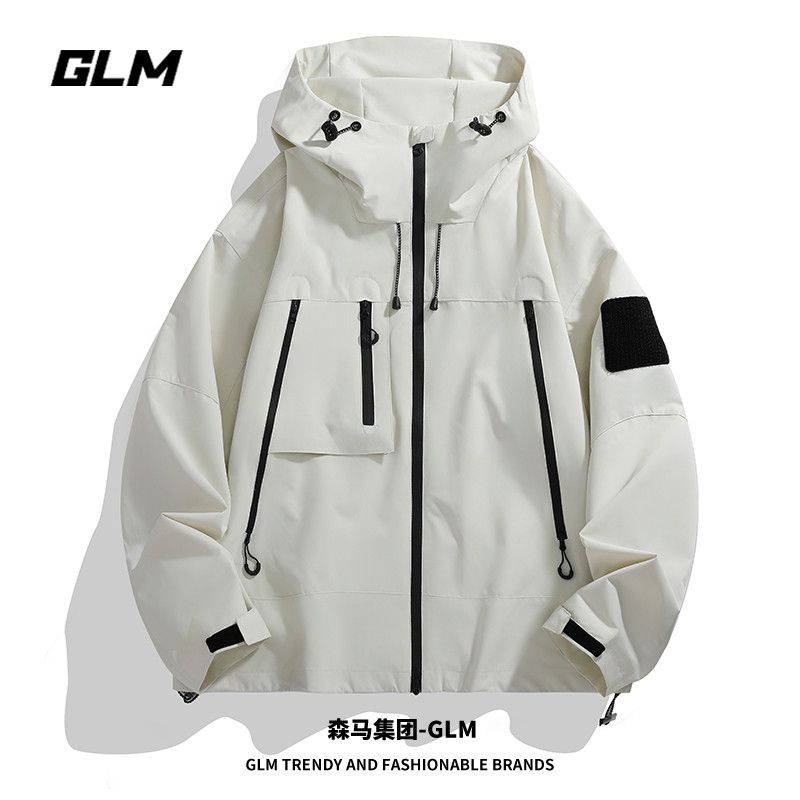 森馬集團GLM春秋機能新款情侶戶外寬松工裝防水外套防風連帽夾克-創美