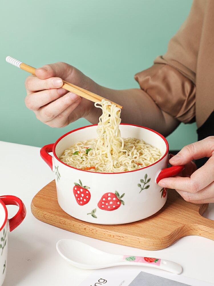 小清新泡麵碗帶蓋釉下彩陶瓷宿舍碗創意家用可愛便當碗學生打飯碗