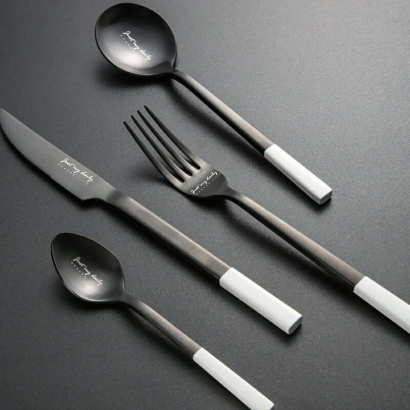 北歐牛排刀叉家用西餐餐具套裝創意 304不銹鋼刀叉勺子筷子四件套