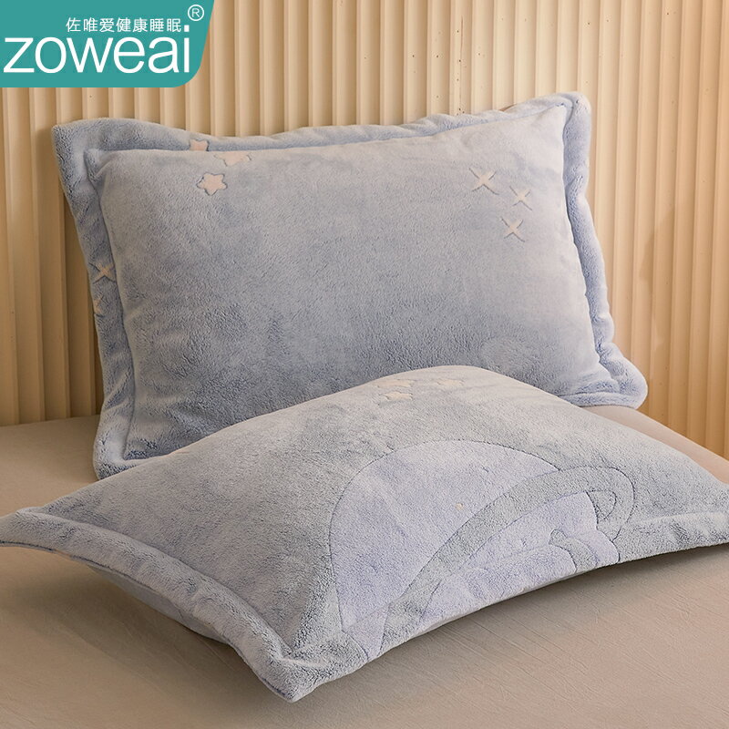 雪芙絨枕頭套一對裝加厚保暖法蘭珊瑚絨48x74cm單雙人枕芯內膽套