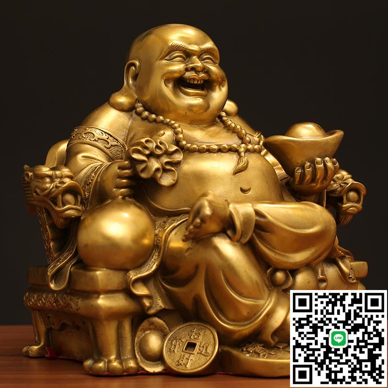 彌勒佛擺件純黃銅佛像家用客廳店鋪辦公室銅像菩薩大肚笑佛招財