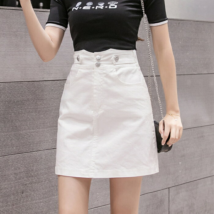 牛仔半身裙子女裝夏裝年新款時尚白色短裙a字半裙高腰包臀裙 1