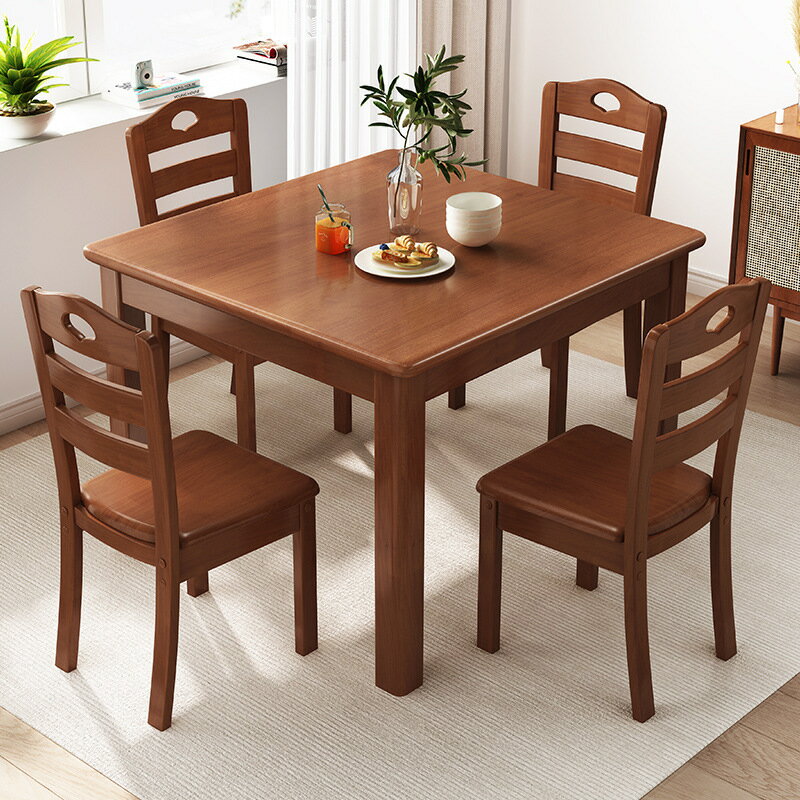 實木餐桌小戶型吃飯桌子家用方桌子正方形原木簡約飯店餐桌椅組合
