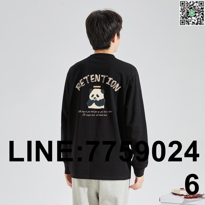 【歡樂購】唐獅2024秋季新款長袖T恤男寬松休閑內搭後背印花圓領上衣打底衫t
