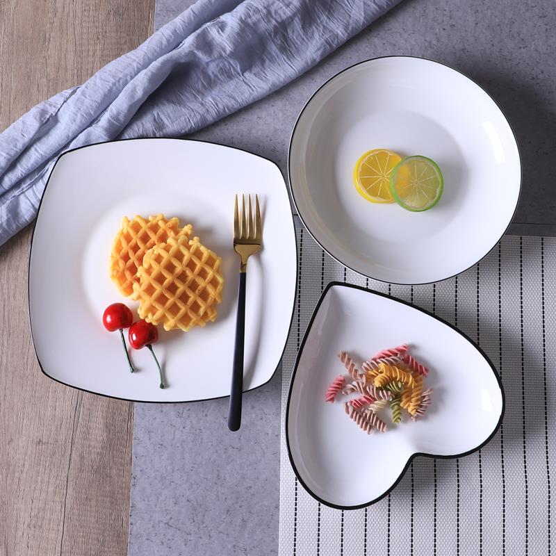 盤子早餐西餐牛排盤碟陶瓷餐具創意日式簡約北歐黑線菜盤家用盤