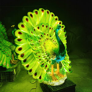 仿真LED發光燈孔雀開屏雕塑擺件園林景觀模型動物花園裝飾鳥大型