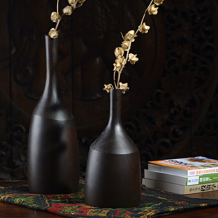 泰國進口實木花瓶芒果木手工花瓶東南亞復古干花瓶瑜伽館干花瓶1入