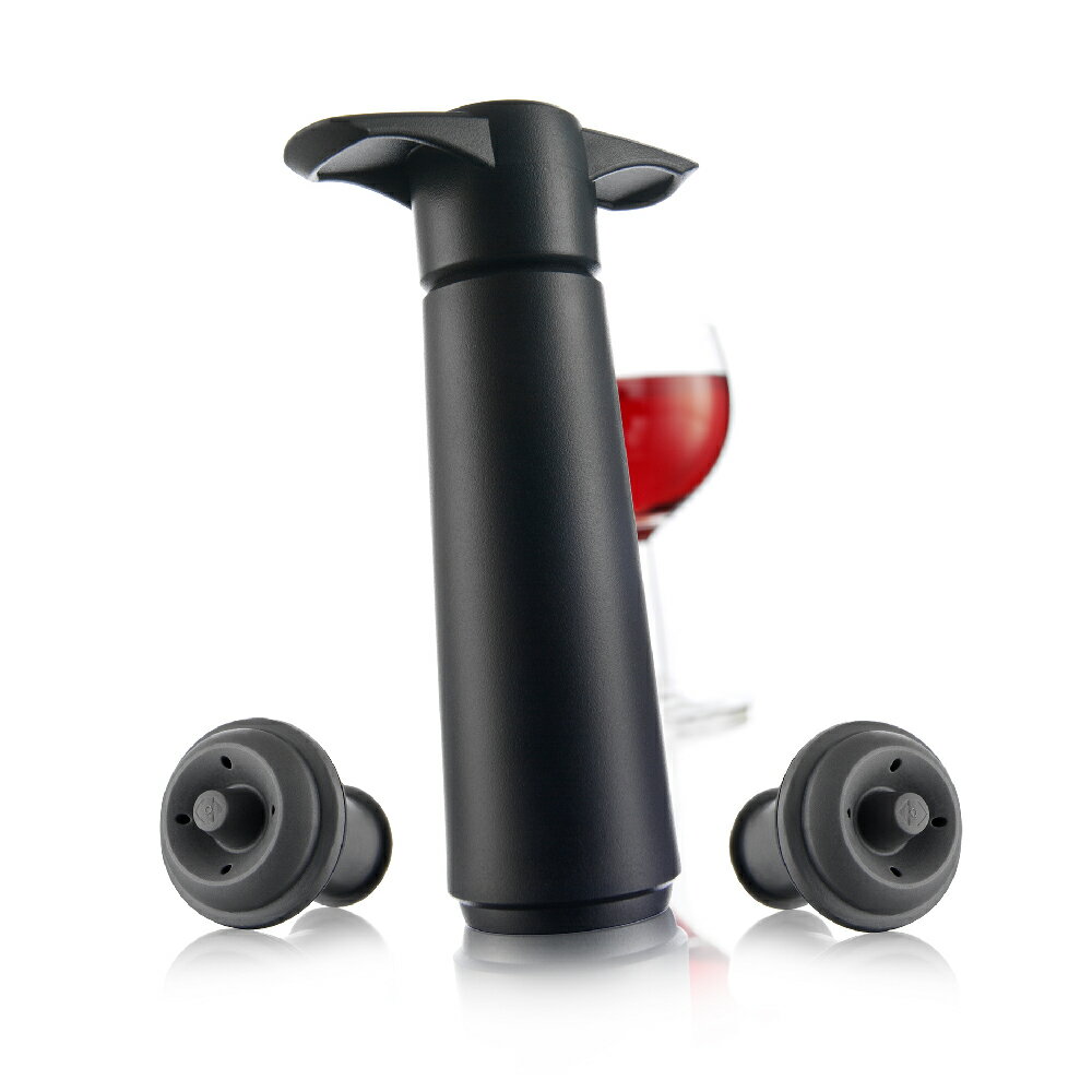 《VACU VIN》抽真空器+酒瓶塞2入(黑) | 紅酒塞 真空瓶塞 保鮮瓶塞 葡萄酒塞