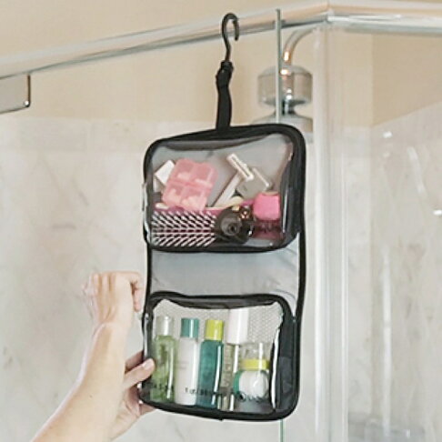 《TRAVELON》掛式雙袋分裝瓶罐6件組(黑) | 化妝包 收納包 旅行小包 沐浴小包 盥洗收納包 0