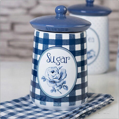 《CreativeTops》Katie復古藍糖陶製密封罐(藍格) | 保鮮罐 咖啡罐 收納罐 零食罐 儲物罐 3