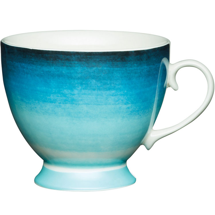 《KitchenCraft》高腳骨瓷馬克杯(漸層藍400ml) | 水杯 茶杯 咖啡杯