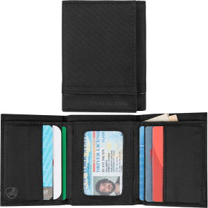 《TRAVELON》拼接三折式短夾(黑) | 中夾錢包 短夾錢包 皮包 零錢包