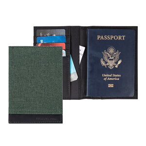 《TRAVELON》皮革拼接護照夾(蒼綠) | RFID防盜 護照保護套 護照包 多功能收納包