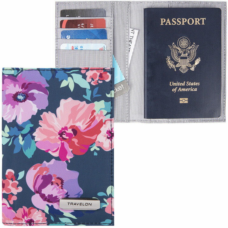 《TRAVELON》兩折式護照夾(花卉) | RFID防盜 護照保護套 護照包 多功能收納包
