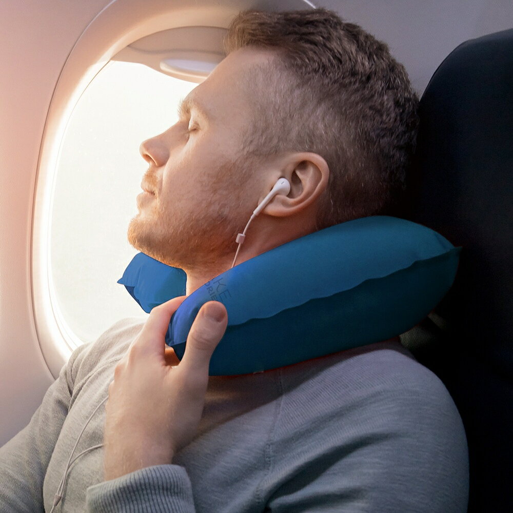 《DQ&CO》舒適防水充氣枕(藍) | 午睡枕 飛機枕 旅行枕 護頸枕 U行枕