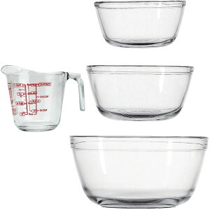 《Anchor》玻璃調理盆3件+量杯 | 攪拌盆 料理盆 洗滌盆 備料盆