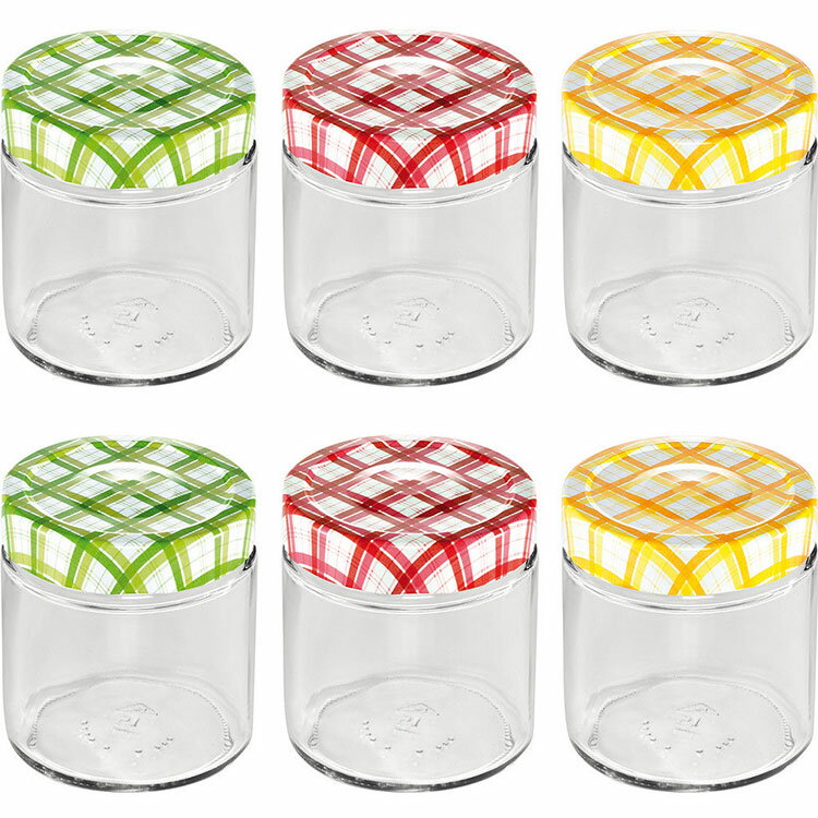 《TESCOMA》格紋玻璃密封罐6入(200ml) | 保鮮罐 咖啡罐 收納罐 零食罐 儲物罐