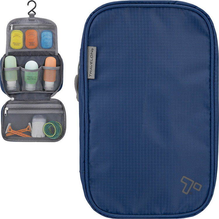 《TRAVELON》防潑水三層盥洗化妝包(藍) | 化妝包 收納包 旅行小包 沐浴小包 盥洗收納包