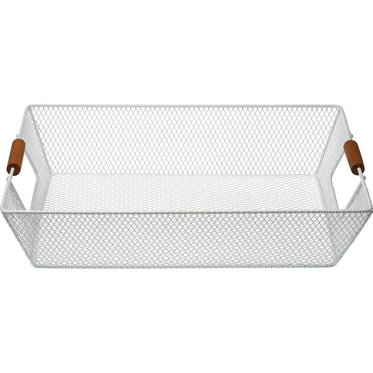 《VERSA》長方木柄鏤空收納籃(白) | 整理籃 置物籃 儲物箱