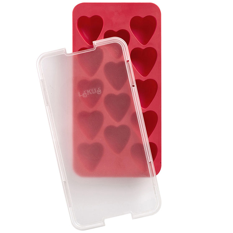 《LEKUE》14格附蓋愛心製冰盒(胭紅) | 冰塊盒 冰塊模 冰模 冰格