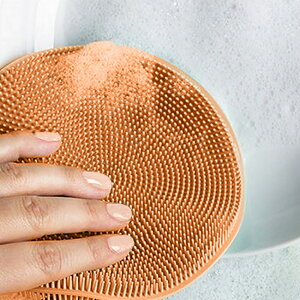 《NOW》雙面矽膠清潔刷(珊瑚橘) | 菜瓜布 洗碗刷 餐具刷
