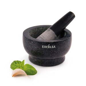 《EXCELSA》花崗岩磨搗組(黑紋14.5cm) | 研磨缽 磨藥機 搗泥器 杵臼 搗缽