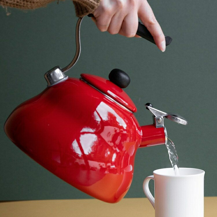 《La Cafetiere》琺瑯笛音壺(赤紅2L) | 煮水壺 燒水壺