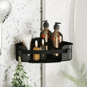 《Umbra》Flex吸盤壁掛浴室三角瀝水置物架(墨黑) | 浴室收納架 瓶罐置物架