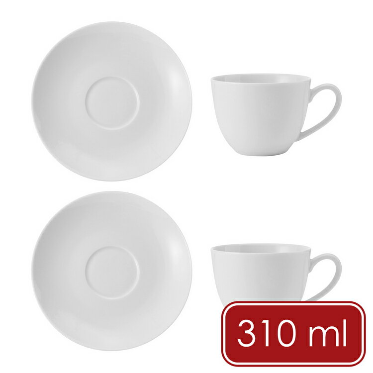 《Mikasa》Chalk白瓷杯碟組2入(白310ml) | 咖啡杯 下午茶杯 英式午茶 杯盤 茶杯 茶碟