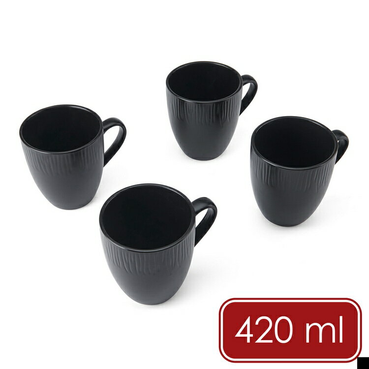 《Mikasa》Jardin石陶馬克杯4入(墨黑420ml) | 水杯 茶杯 咖啡杯