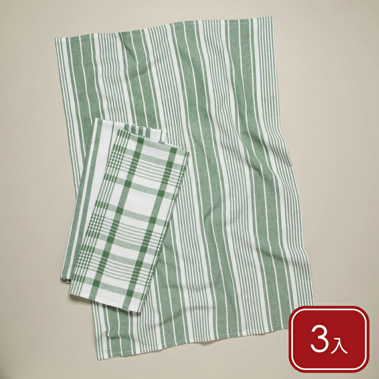 《NOW》Jumbo格紋純棉擦拭布3入(茶綠格紋91x61cm) | 廚房抹布 清潔布 擦拭布 茶巾