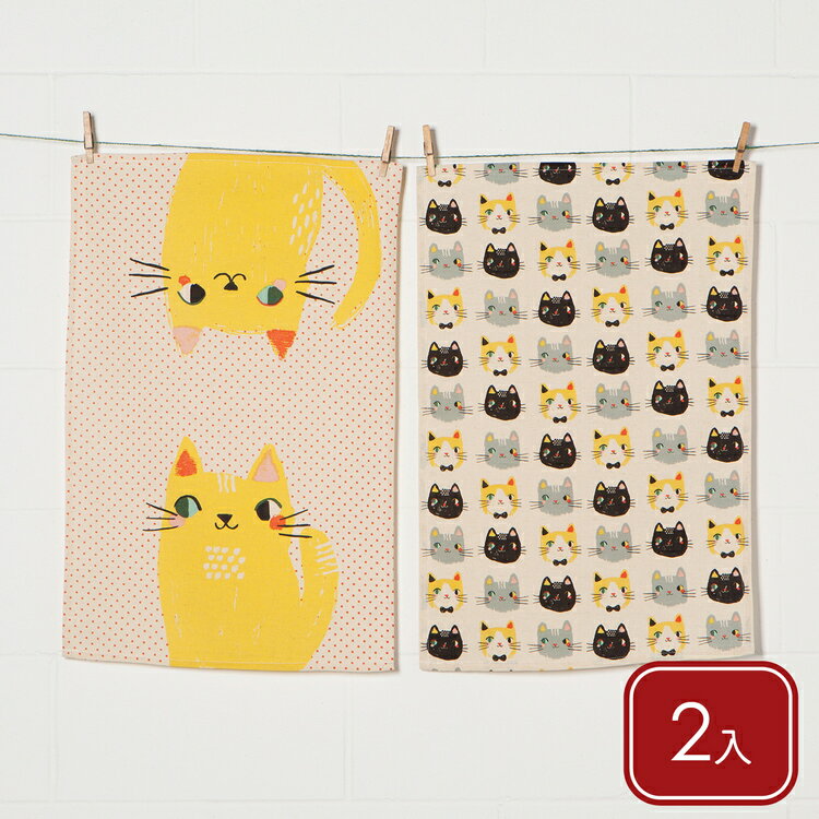 《danica》擦拭布2入(插畫貓71x45cm) | 廚房抹布 清潔布 擦拭布 茶巾