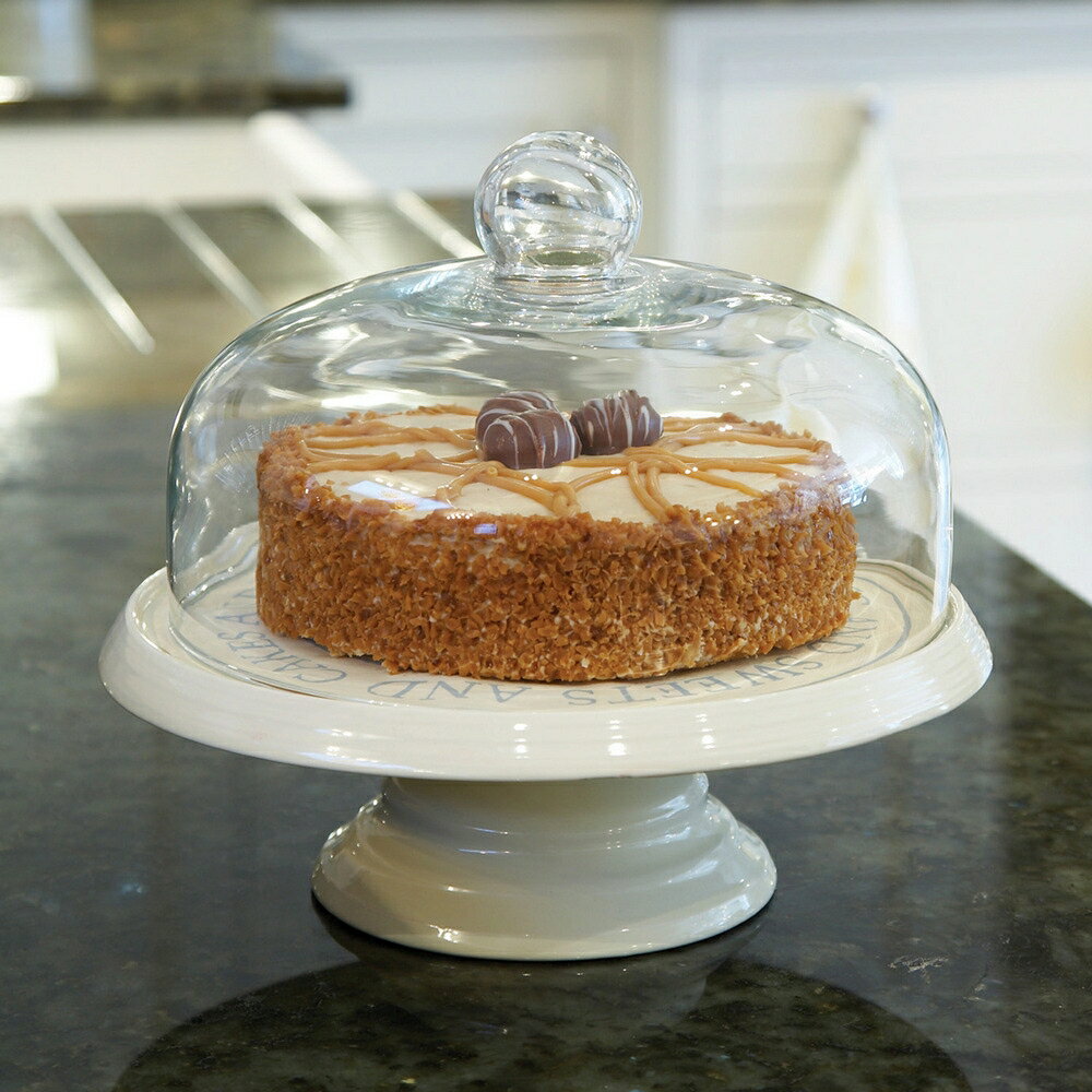 《KitchenCraft》陶盤蛋糕架+玻璃罩 | 蛋糕台 甜點架 點心架