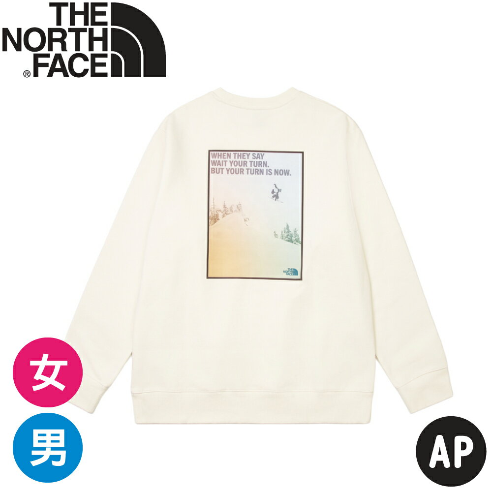【The North Face 中性 滑雪圖刷毛長袖大學T AP《米白》】8F0S/登山/圓領T/刷毛/長T