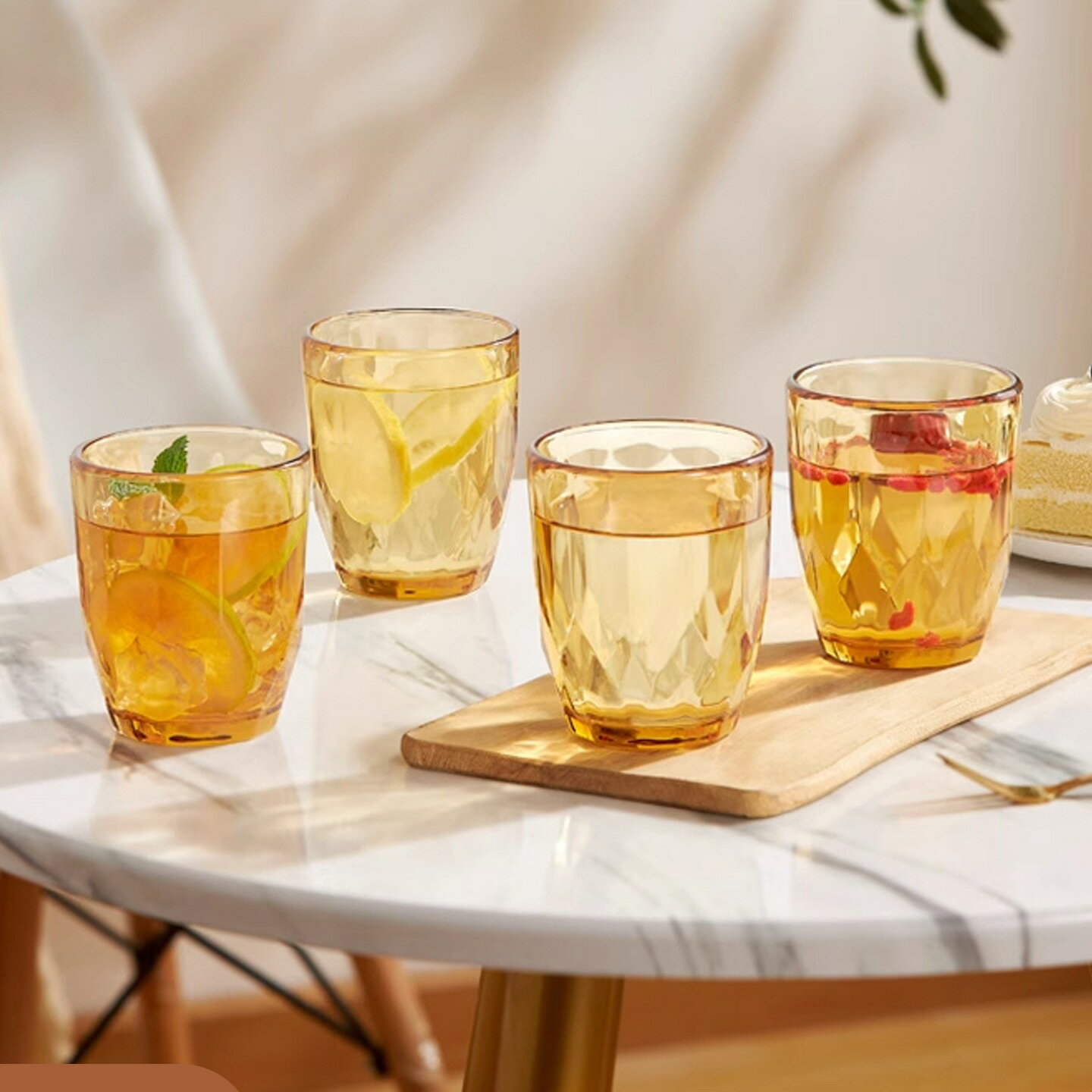 康寧玻璃水杯套裝加厚家用歐式輕奢鑽石杯牛奶果汁啤酒杯茶杯