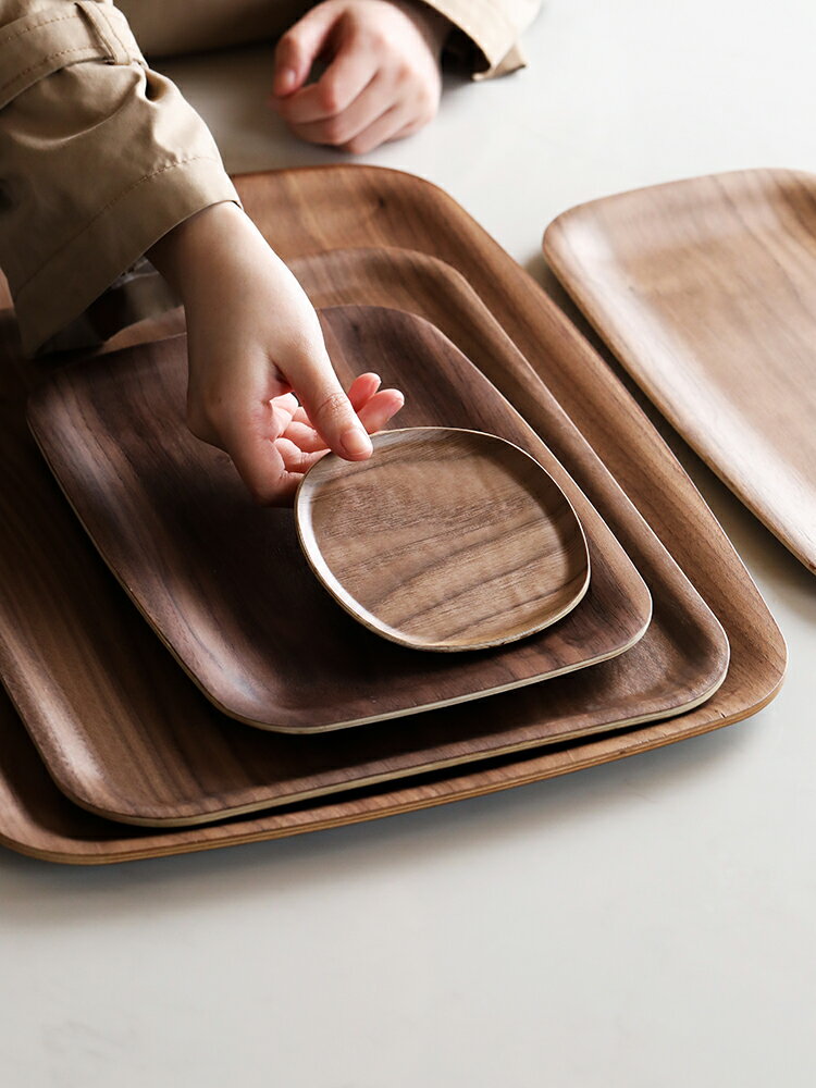藍蓮花家居黑胡桃木托盤創意家用長方形餐盤水果盤茶盤蛋糕面包盤