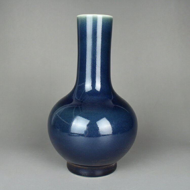 晚清民窯祭藍釉天球小花瓶 古玩古董陶瓷器手工仿古老貨收藏擺件