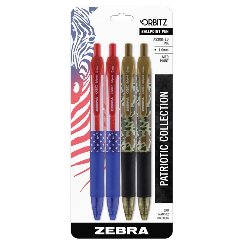 耀您館★(4入)美版ZEBRA原子筆Orbitz健握PATRIOTIC愛國者(迷彩黑/美國國旗藍,墨水速乾1.0mm筆芯)【全館299超取免運】【APP下單點數4倍送】