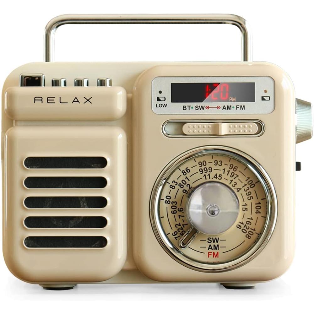 【日本代購】RELAX 多功能復古收音機 藍芽 USB充電 拿鐵色