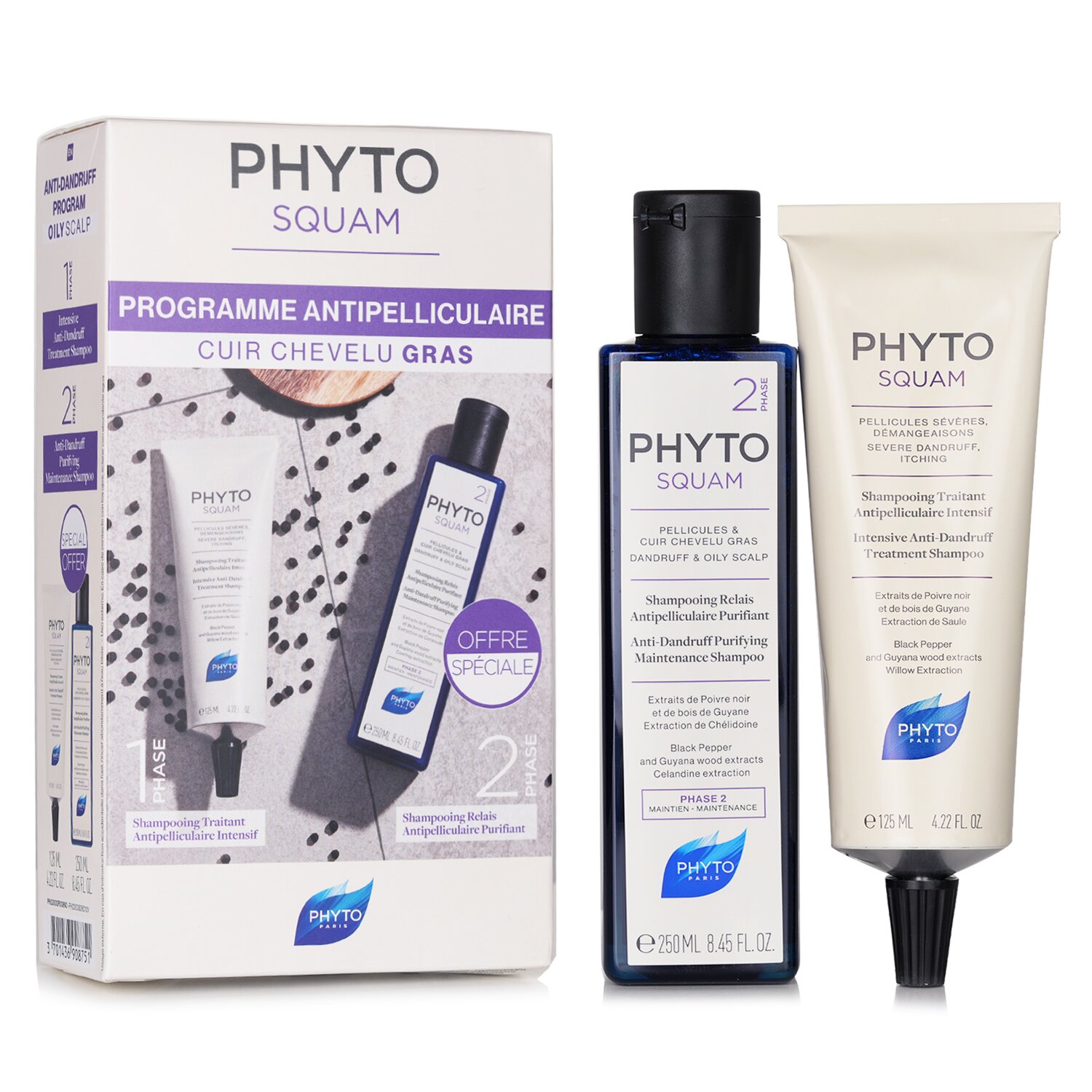 髮朵 Phyto - Phytosquam 洗髮套裝: Intensive 強效洗髮露 125毫升/4.22安士 + Purfiying 淨化洗髮露 250毫升/8.45安士