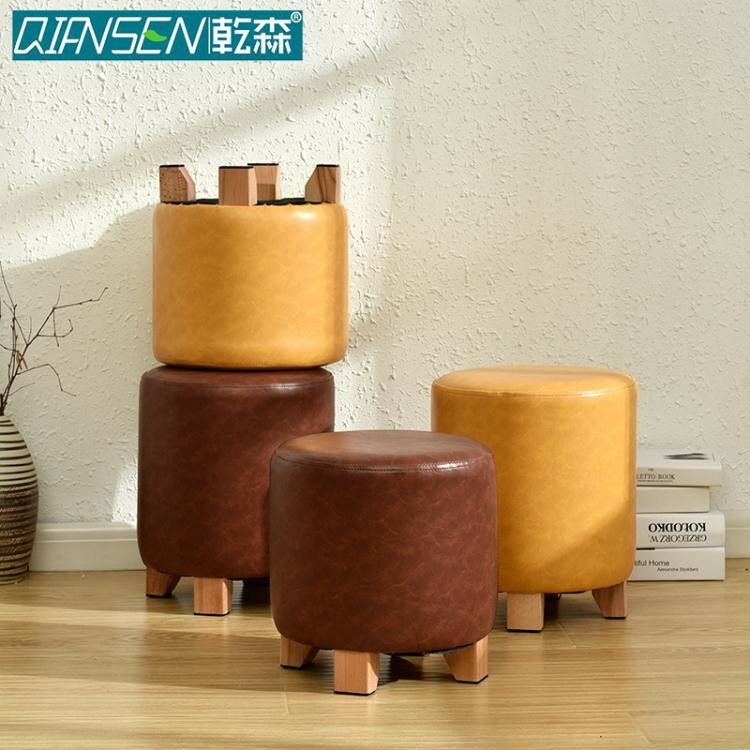 實木皮凳沙發凳個性小凳子矮凳時尚梳妝圓凳創意穿鞋凳換鞋凳 ATF 沸點奇蹟