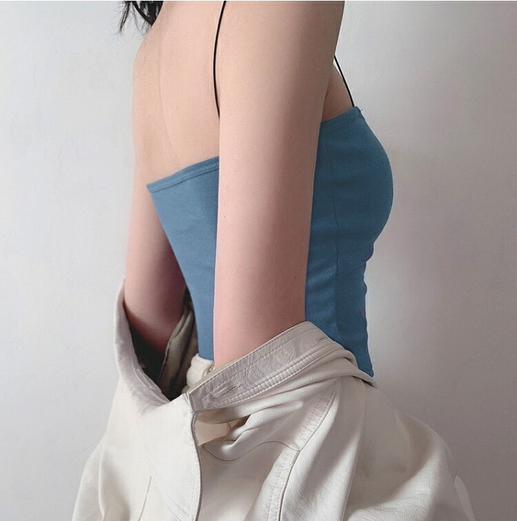 迷人穿搭．性感彈力繩細肩帶外穿內搭內衣小可愛 - shiny藍格子【V3772】 6