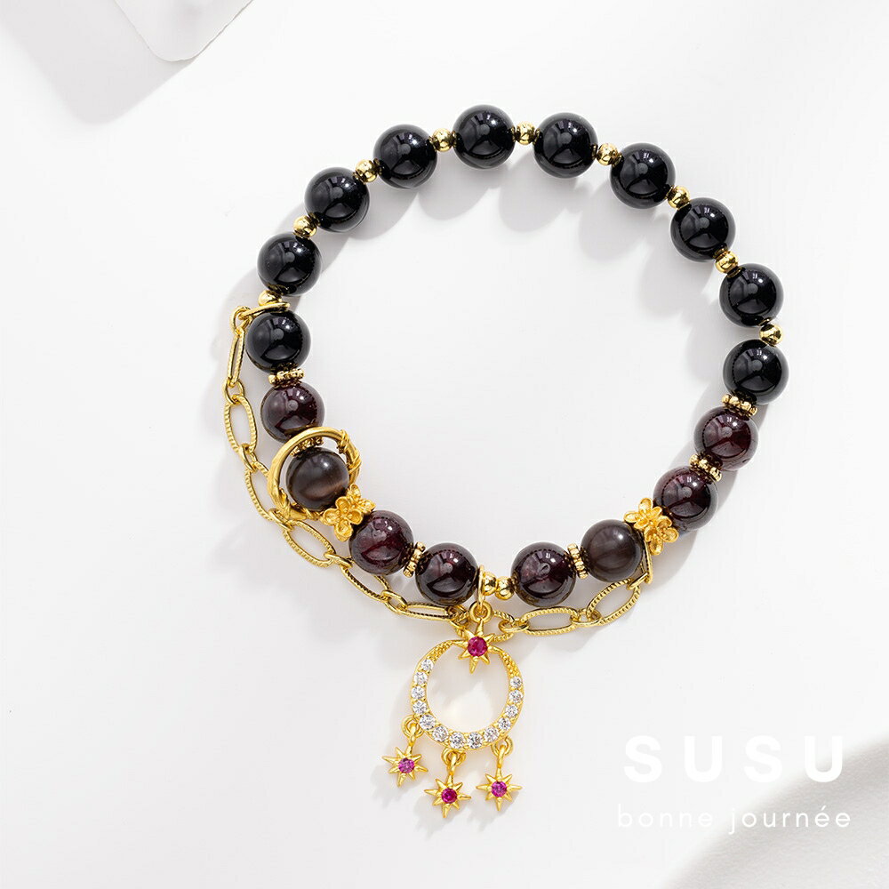 SU SU︱墨舞水晶手鍊❤️石榴石 黑曜石 事業運 招財 轉運 能量 防小人 送禮 推薦 韓系 4