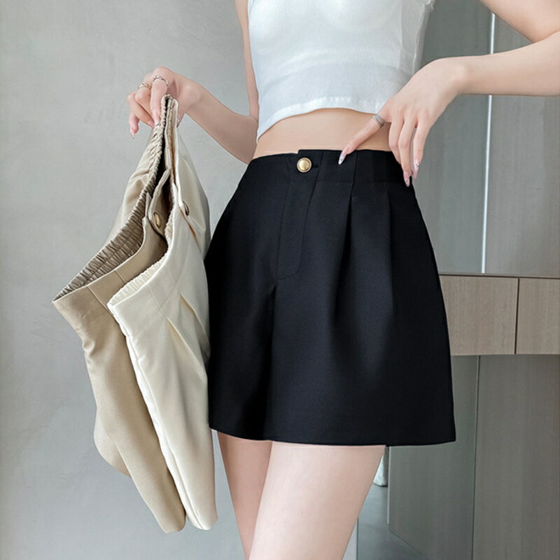 現貨+預購 女高腰短褲休閒寬褲顯瘦薄款寬鬆直筒褲休閒A字短褲-西裝短褲3色74ls44【獨家進口】【米蘭精品】